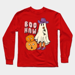 Halloween Boo Haw Ghost Funny Cowboy Cowgirl Long Sleeve T-Shirt